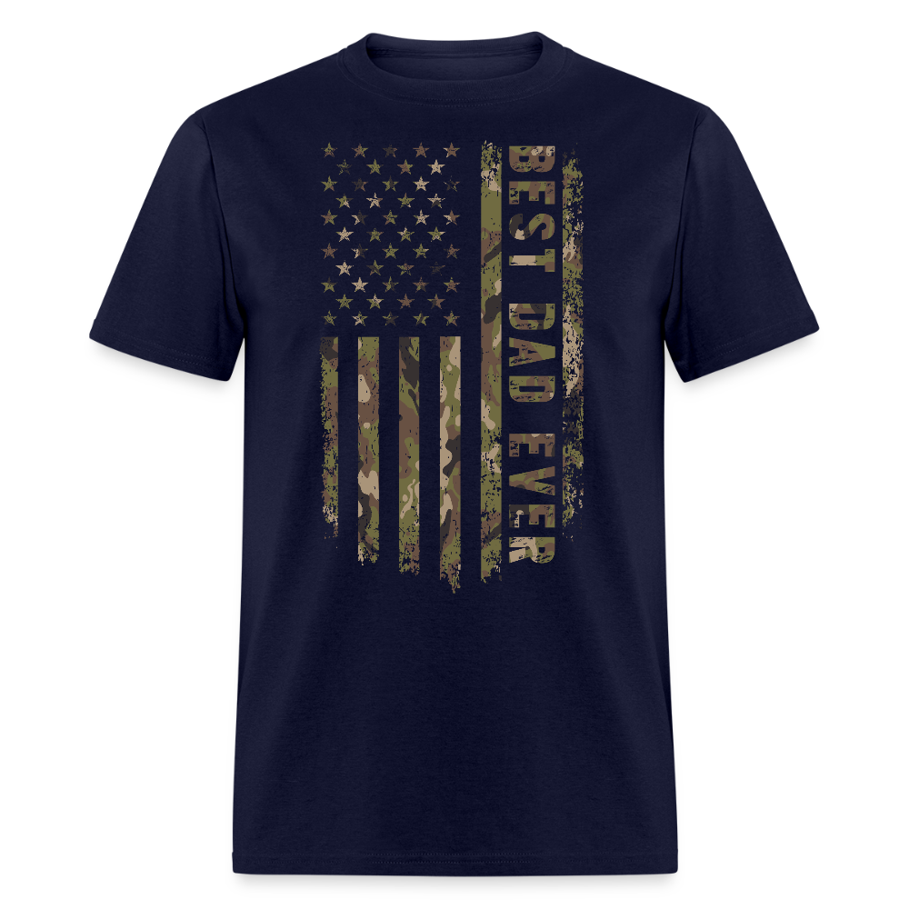 Distressed Camouflage American Flag Dad T-shirt - navy