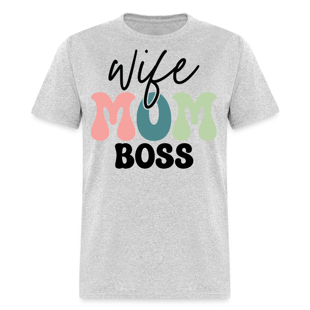 Retro Wife Mom Boss T-shirt - heather gray