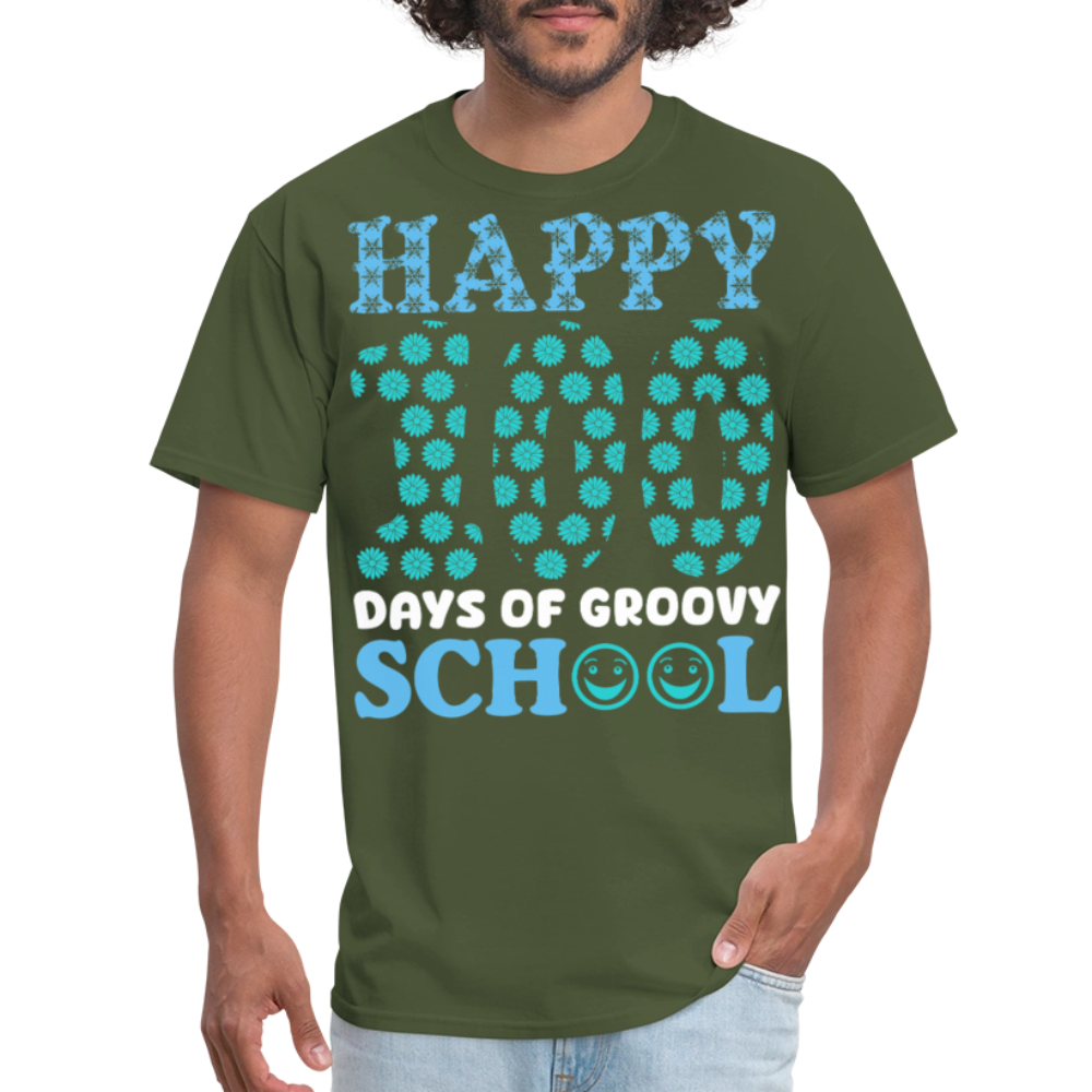 Groovy 100th-day School Celebration Tee Teacher Appreciation Gift T-shirt - military green