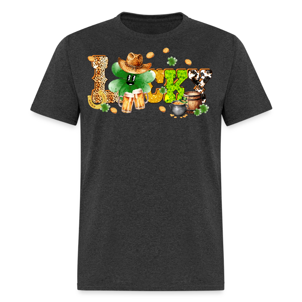 Lucky Shamrock Western Graphic T-shirt - heather black