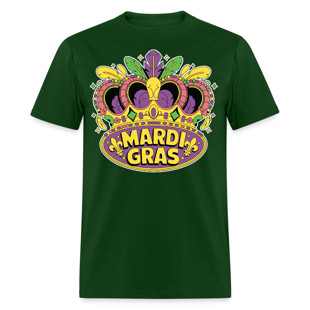 Mardi Gras Graphic Tee For Parties Colorful Mardi Gras Crown T-shirt - forest green