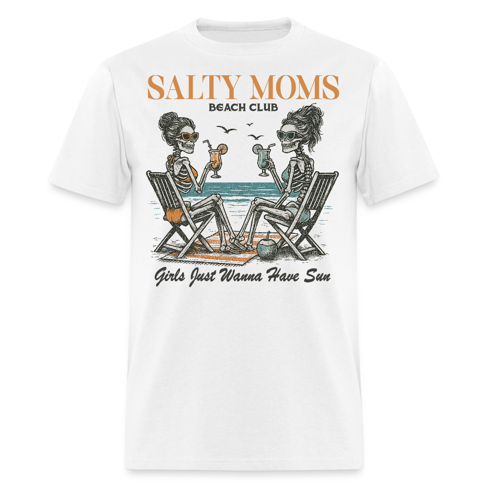 Salty Moms Beach Club Skeletons Drinking T-shirt - white