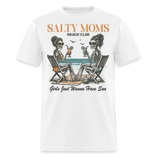 Salty Moms Beach Club Skeletons Drinking T-shirt - white