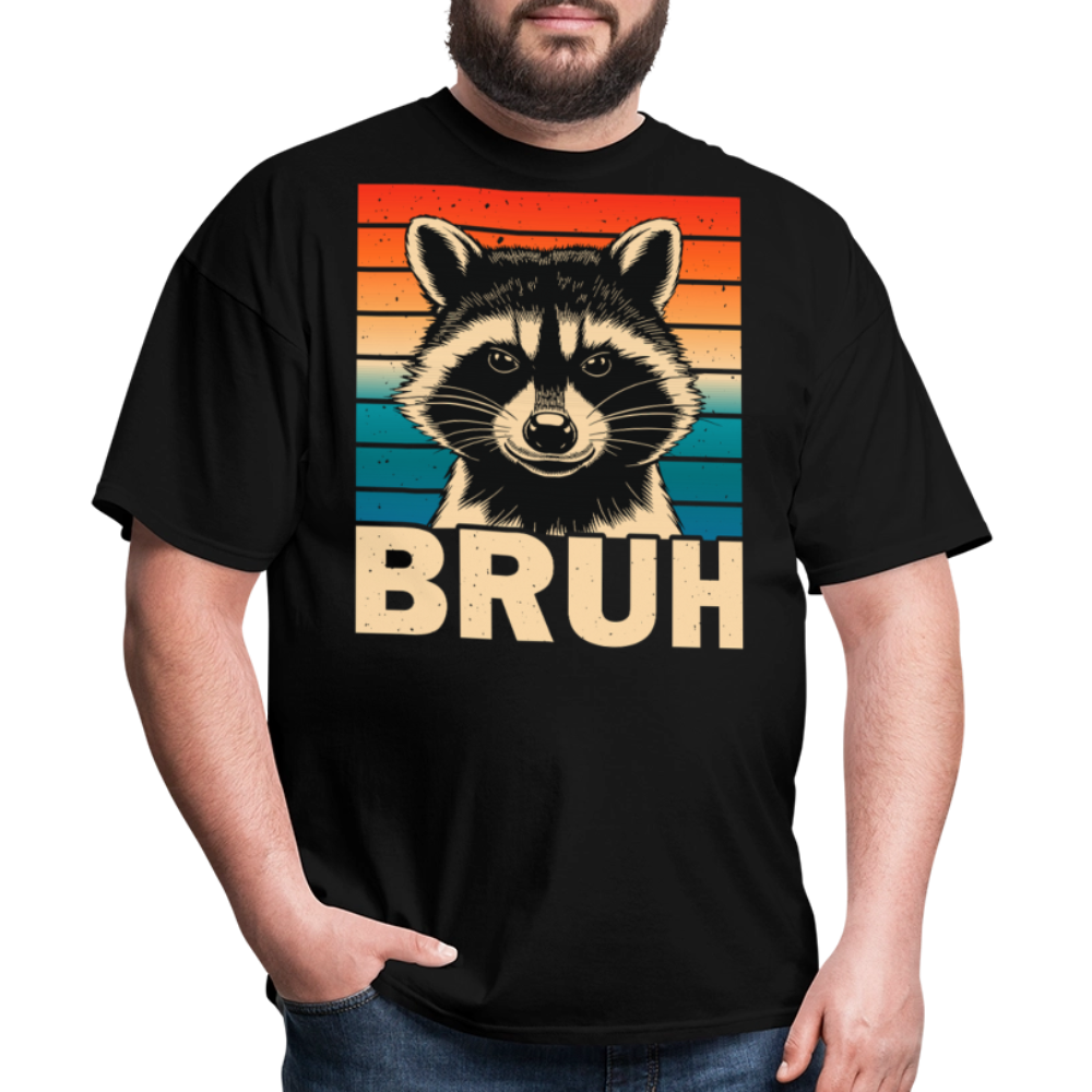 Funny Meme Graphic Tee Retro Bruh Raccoon T-shirt - black