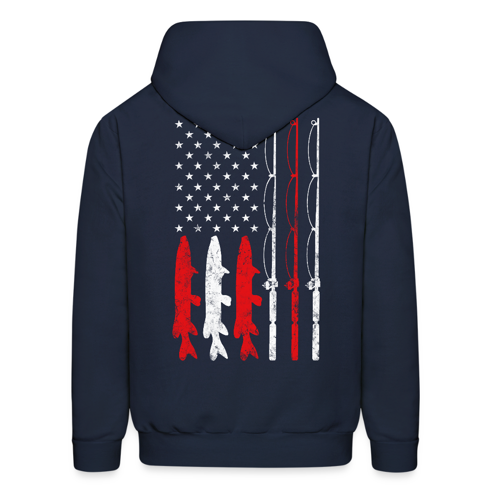 Musky Fishing American Flag Patriotic Fishing Hoodie - navy