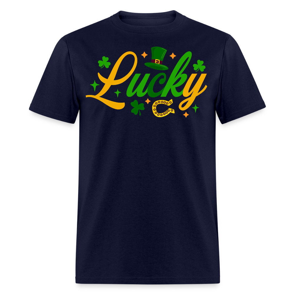 Clover And Horseshoe Luck Design T-shirt - navy