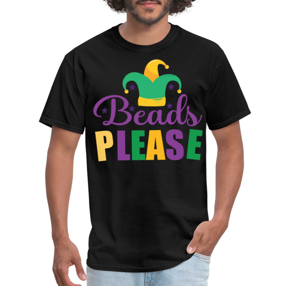 Jester Hat Festival Outfit Funny Mardi Gras Bead Catching T-Shirt - black