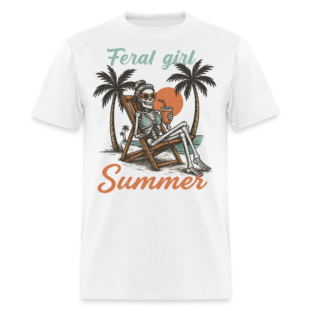 Feral Girl Summer Funny Skeleton T-shirt - white