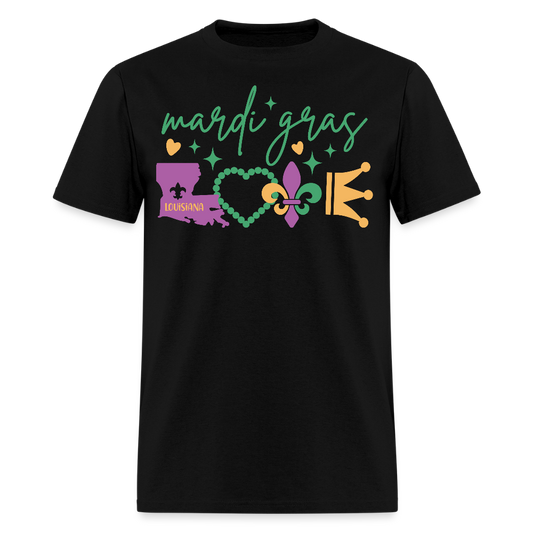 Louisiana Map and Fleur De Lis Tee Festive Mardi Gras Party T-shirt - black