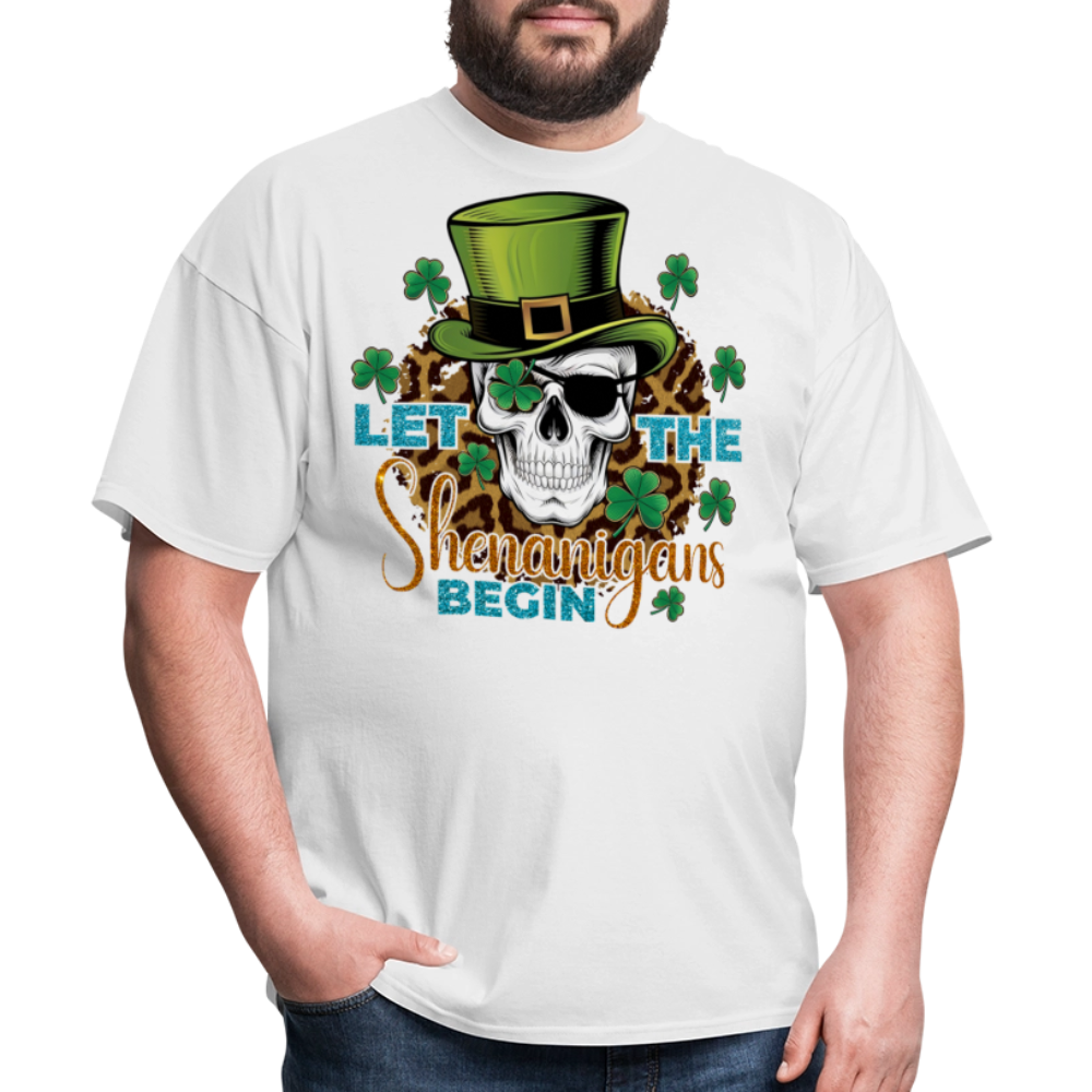 Let The Shenanigans Begin Graphic Skull Design T-shirt - white