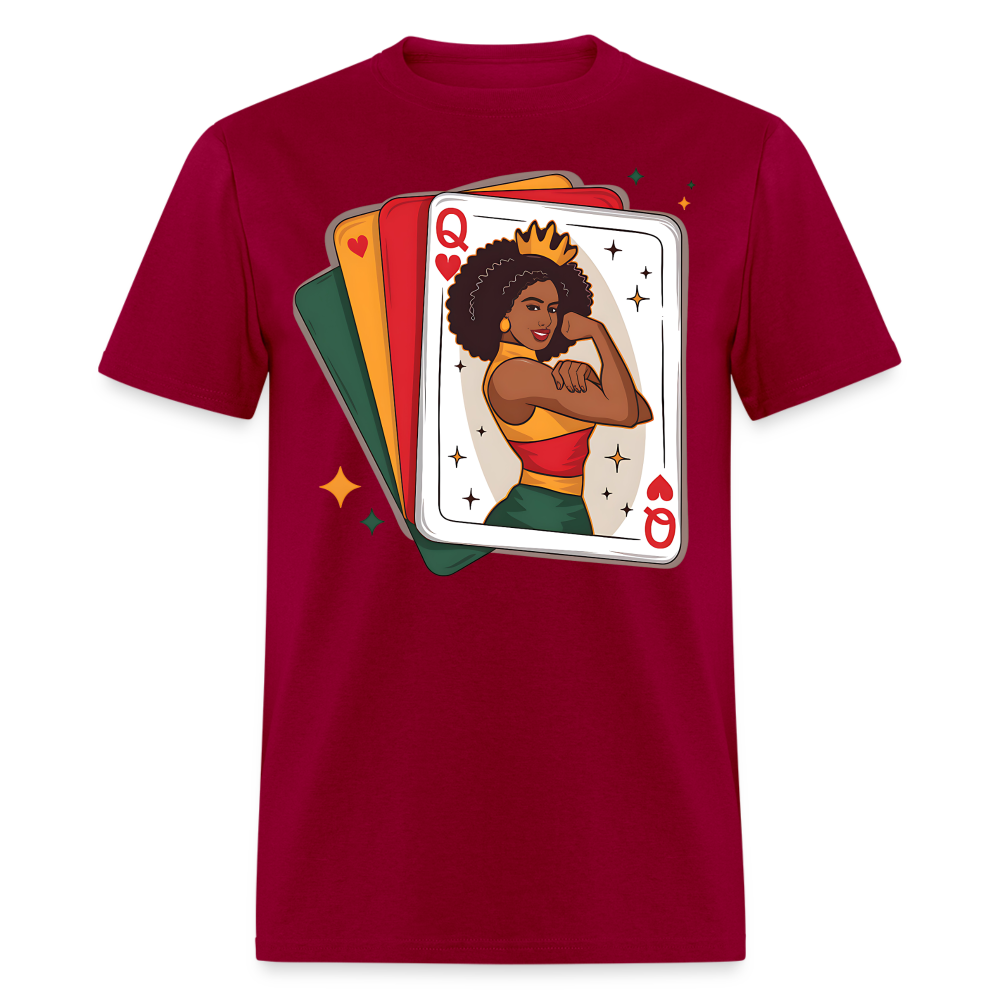 African American Queen Graphic Tee Black Queen Playing Card T-shirt - dark red