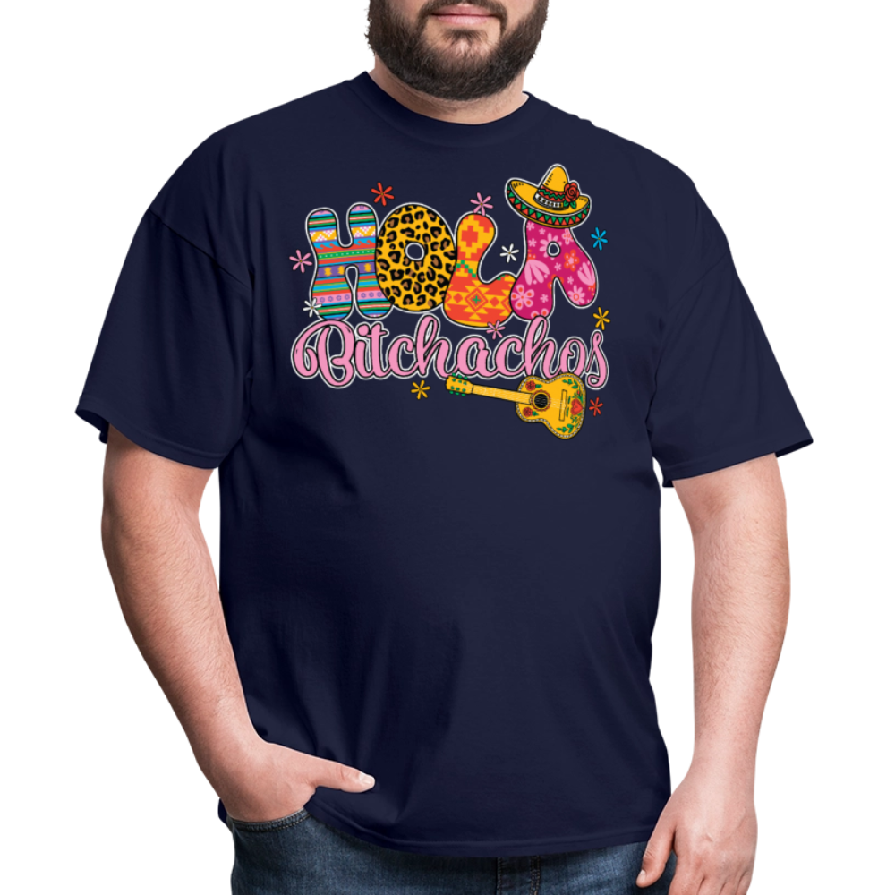 Hola Bitchachos Mexican Party Shirt Cinco de Mayo Funny Graphic T-shirt - navy