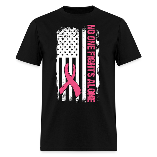 No One Fights Alone Pink Ribbon T-Shirt - black