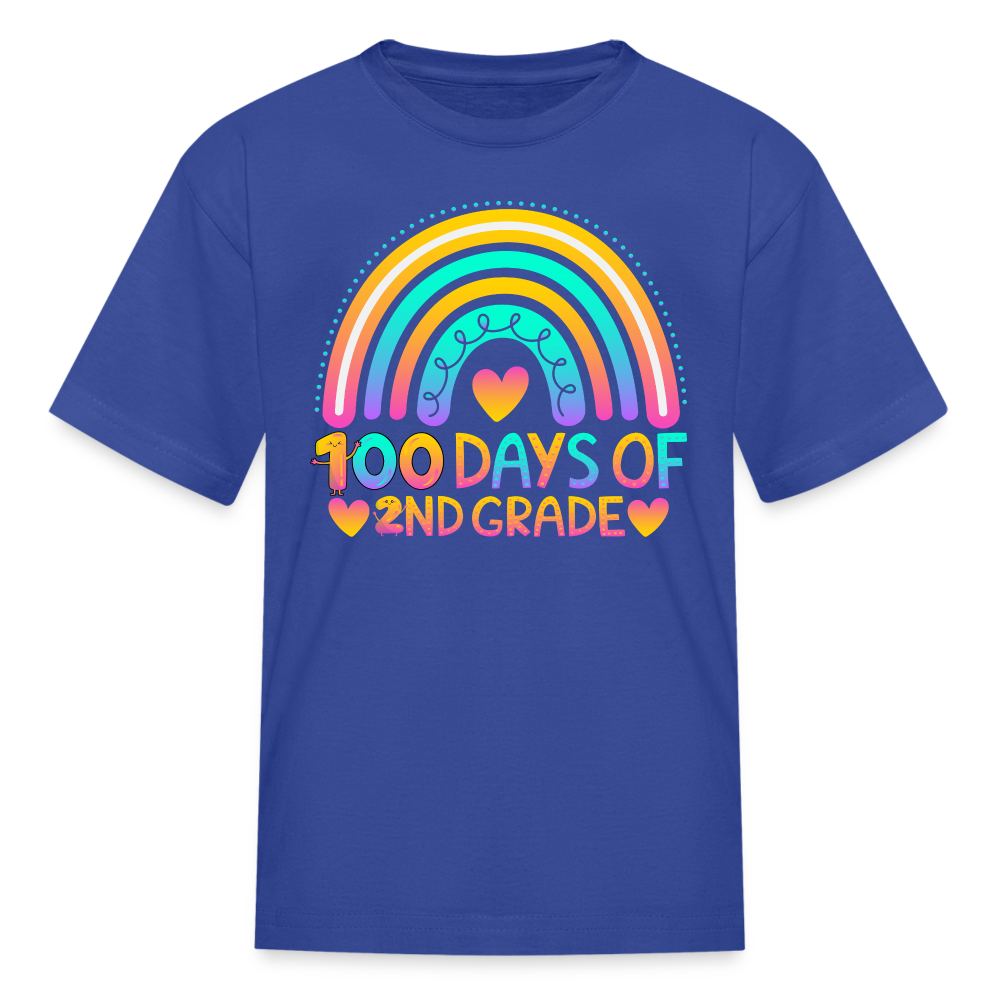 Rainbow & Heart Design for School Celebrations 100 Days of 2nd Grade Kid T-Shirt - royal blue