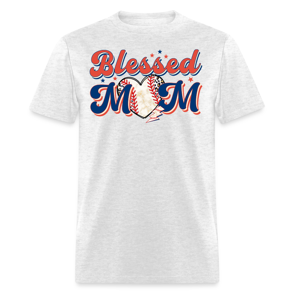 Blessed With Heart Baseball Mom T-shirt - light heather gray