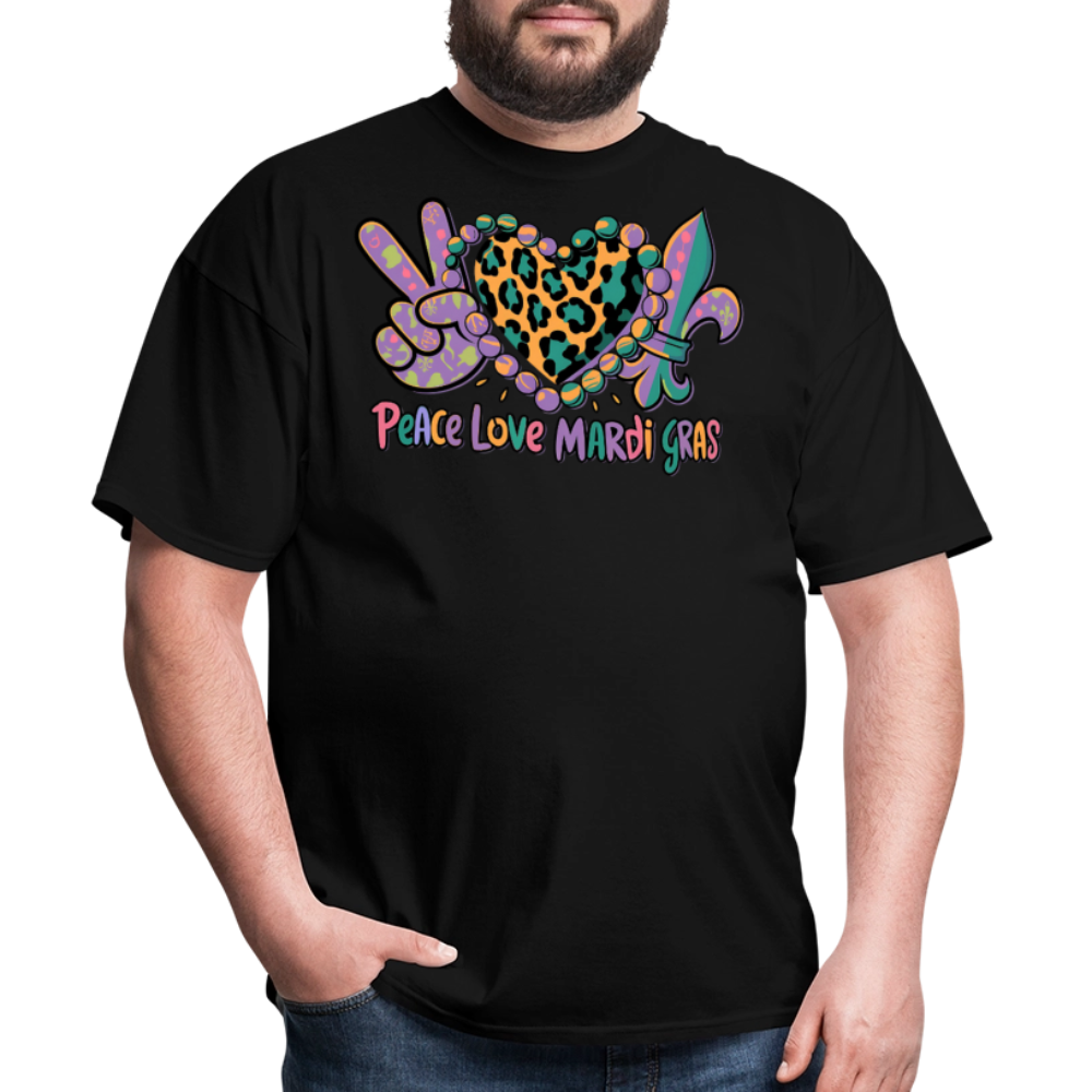 Peace Love Mardi Gras Graphic Tee Colorful Festival T-shirt - black