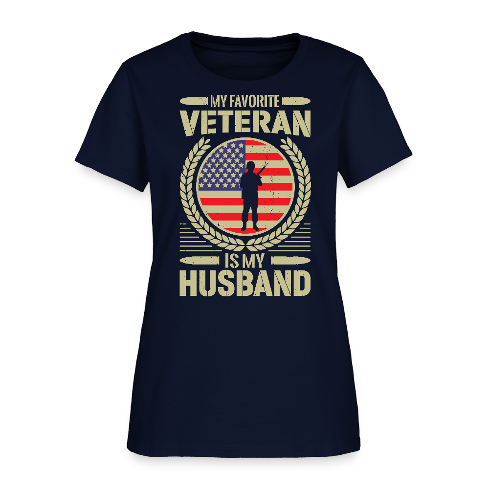 My Favorite Veteran Is My Husband Proud Military Wife T-Shirt - navy