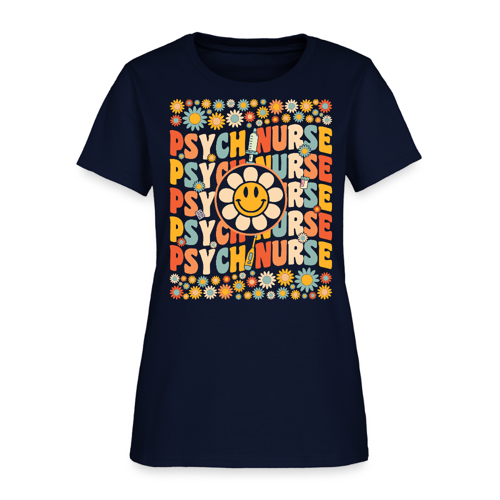 Retro Psych Nurse Tee Groovy Mental Health T-Shirt - navy