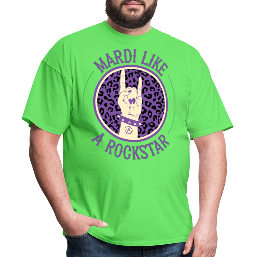 Leopard Print Rock Hand Gesture Tee Mardi Gras Rockstar T-shirt - kiwi