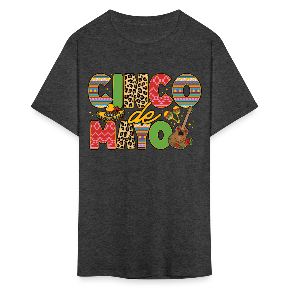 Leopard Print And Fiesta Design Cinco de Mayo T-shirt - heather black