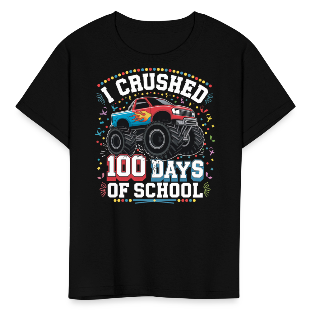 100 Days of School Tee School Milestone Monster Truck Kids T-shirt - black