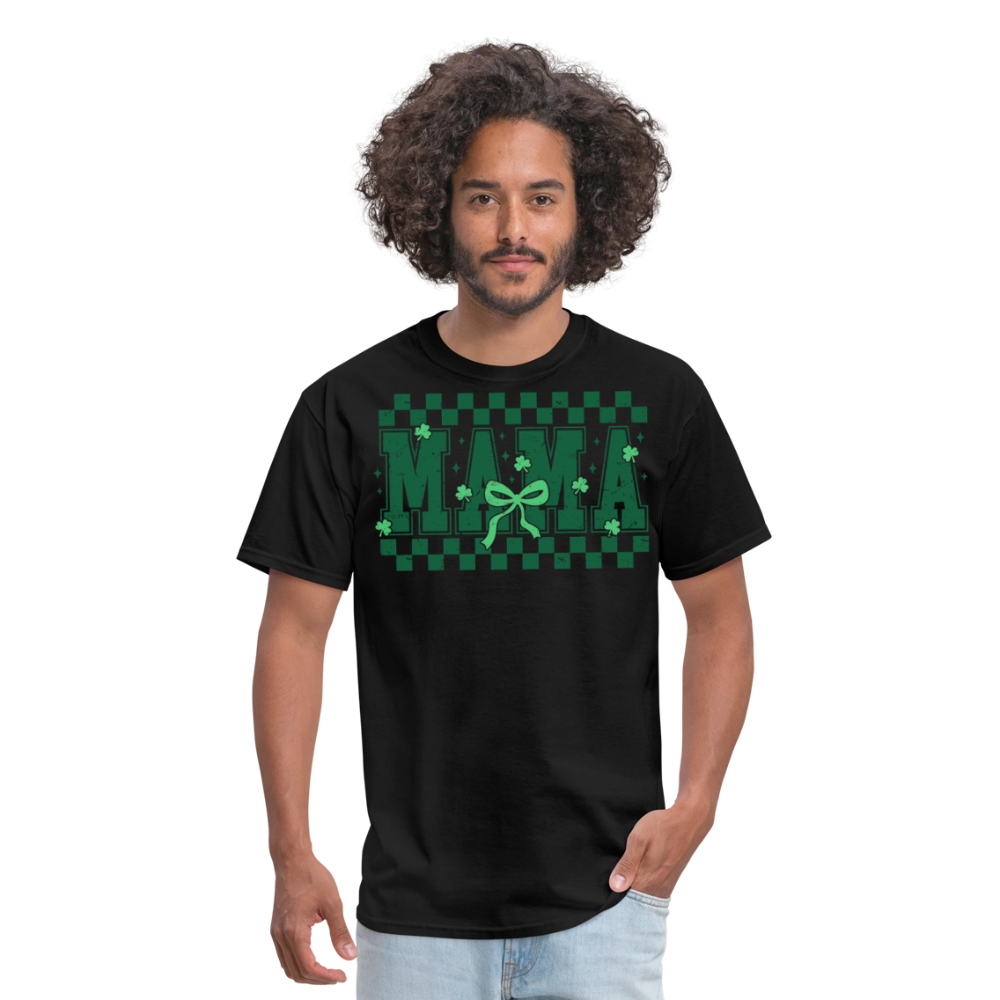 Distressed Lucky Mama Clover St. Patrick's Day Gift Tee - black