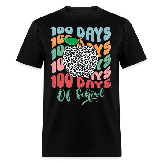 Leopard Print 100 Days of School Tee 100th-day Celebration T-shirt - black