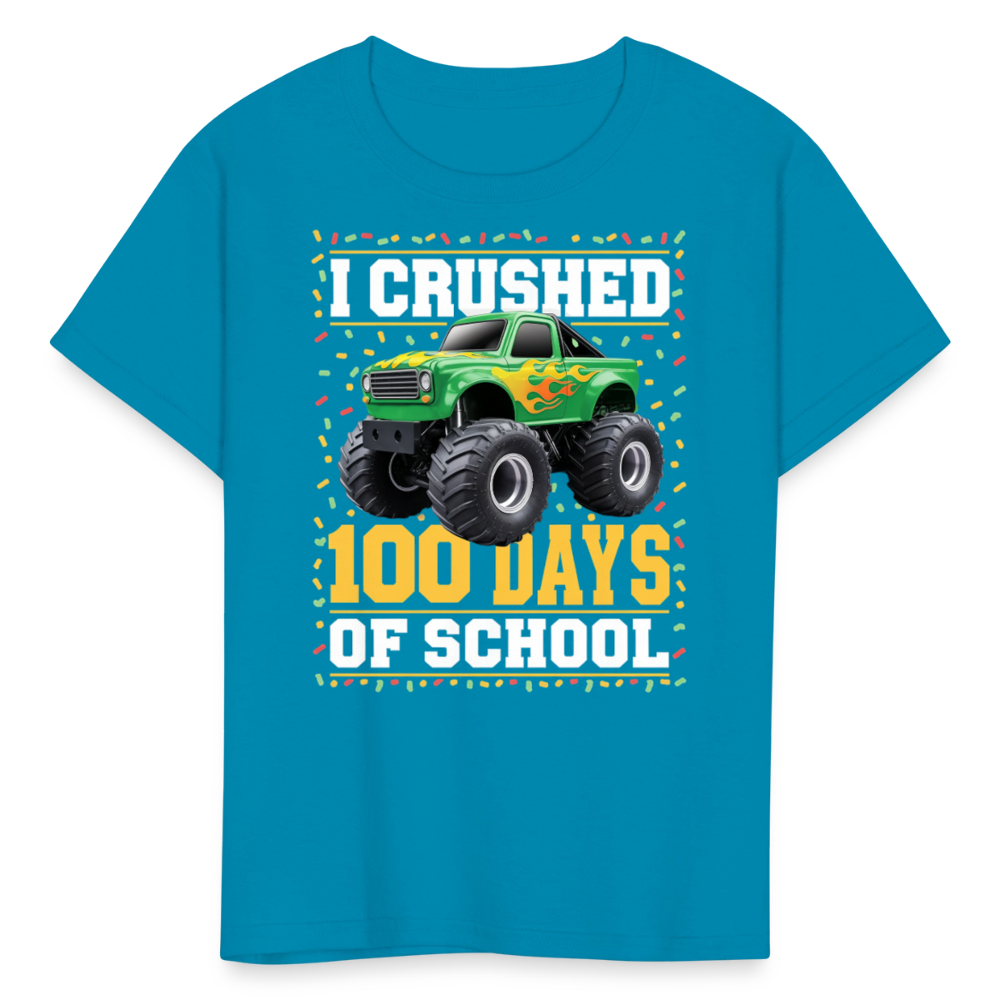 100 Days Of School Monster Truck Tee Kids 100th Day Of School T-shirt - turquoise