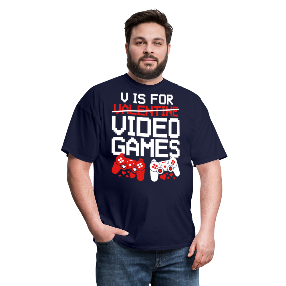 V Is For Video Games Funny Gamer Valentine's Gift - navy