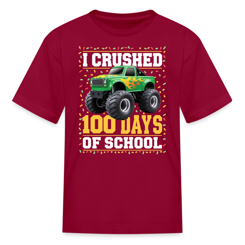 100 Days Of School Monster Truck Tee Kids 100th Day Of School T-shirt - dark red