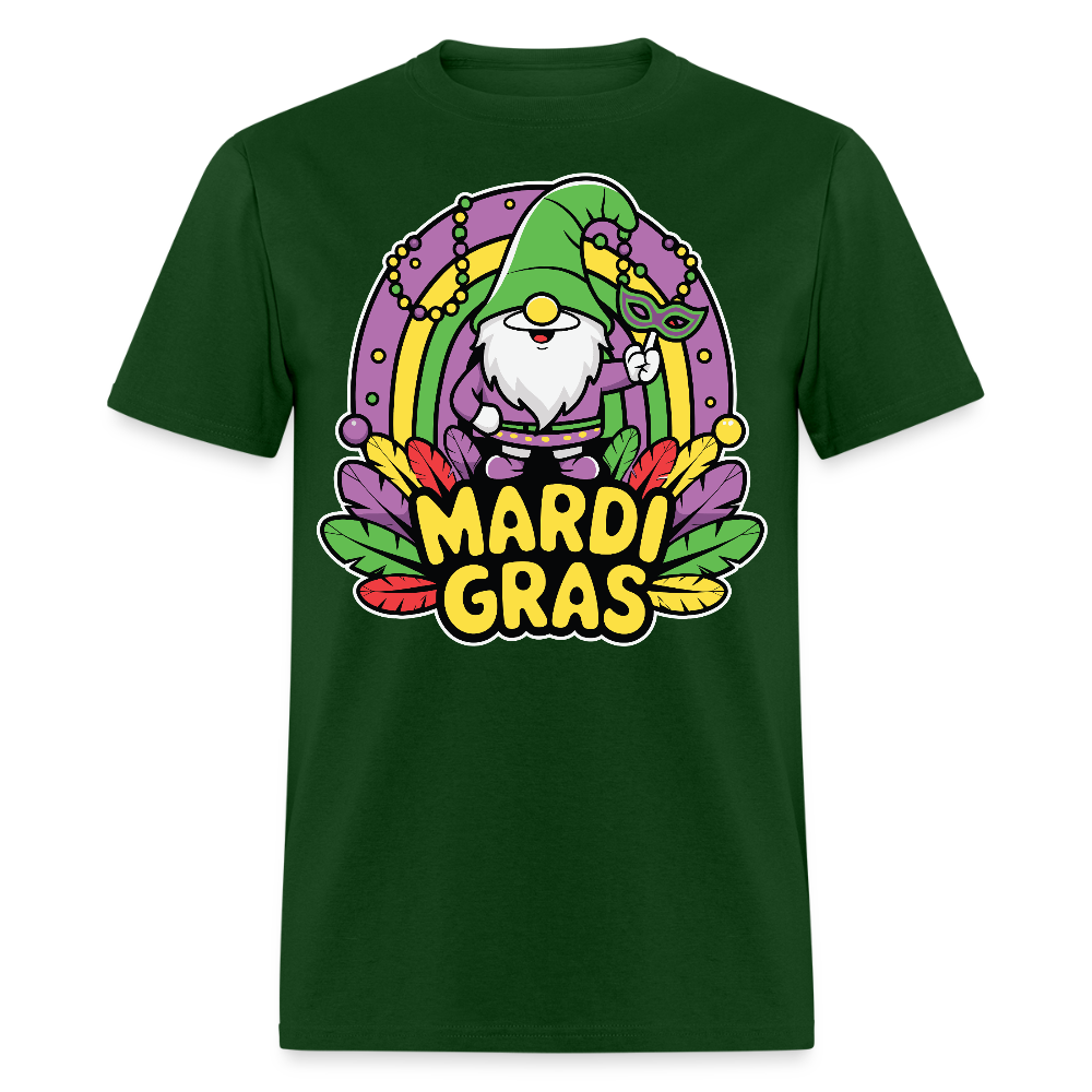 Cute Gnome Mardi Gras Shirt With Beads And Mask Colorful Festival Gnome T-shirt - forest green