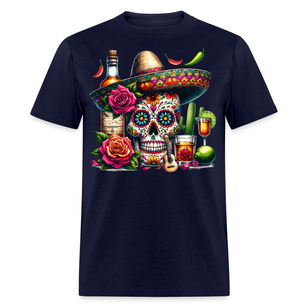 Colorful Mexican Skull Shirt Day Of The Dead Sugar Skull T-shirt - navy