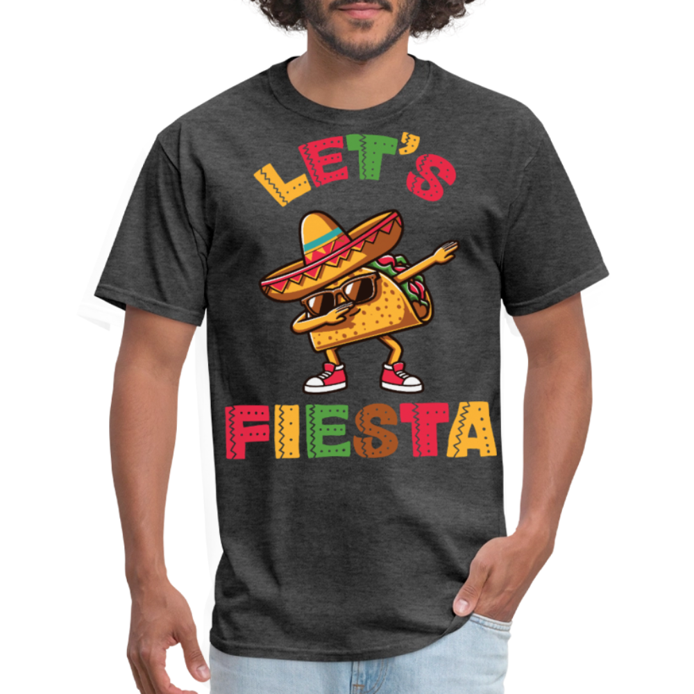 Sombrero-wearing Taco Cartoon Tee Let’s Fiesta Taco Dab T-shirt - heather black