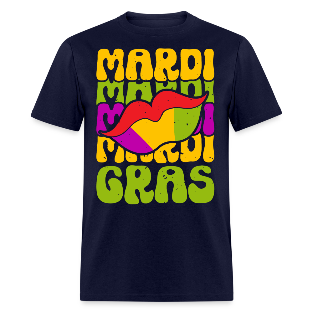 New Orleans Carnival Funny Mardi Gras Lips T-shirt - navy