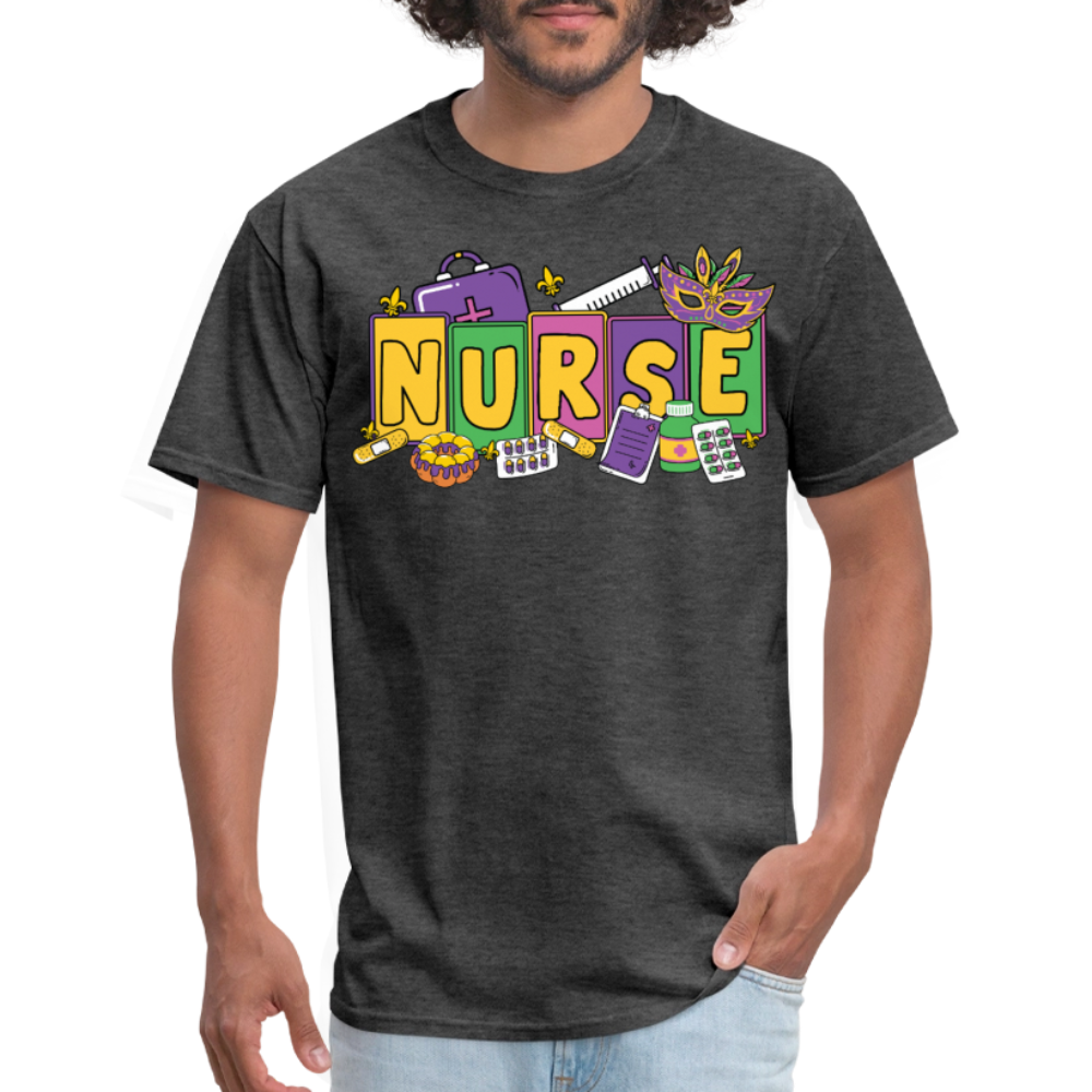 Mardi Gras Nurse Shirt For Healthcare Workers Nurse Appreciation T-shirt - heather black