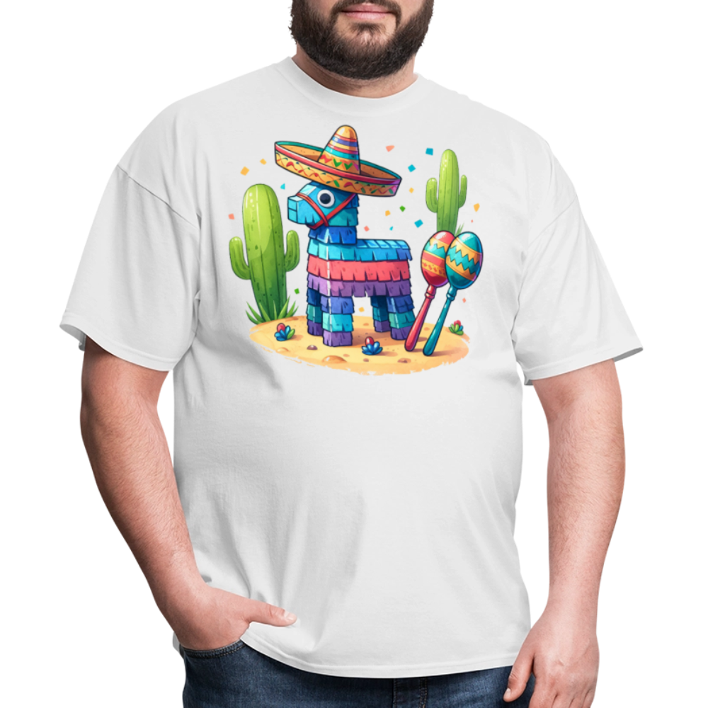 Funny Fiesta-themed Graphic Tee Colorful Piñata with Sombrero T-shirt - white