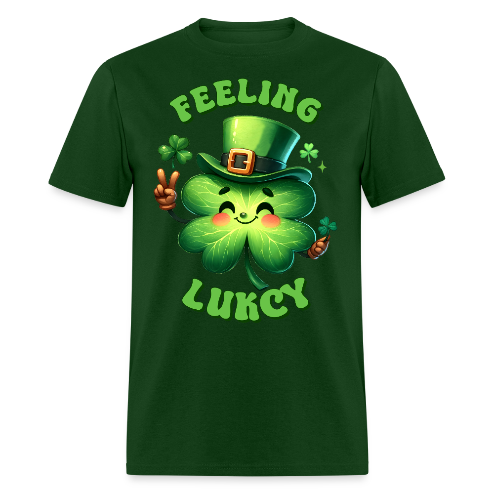 Funny Lucky Clover Graphic Tee Green Leprechaun Shamrock T-shirt - forest green