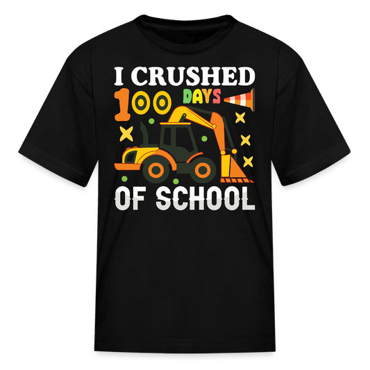 I Crushed 100 Days Of School Tee Construction Theme Milestone Kids T-Shirt - black