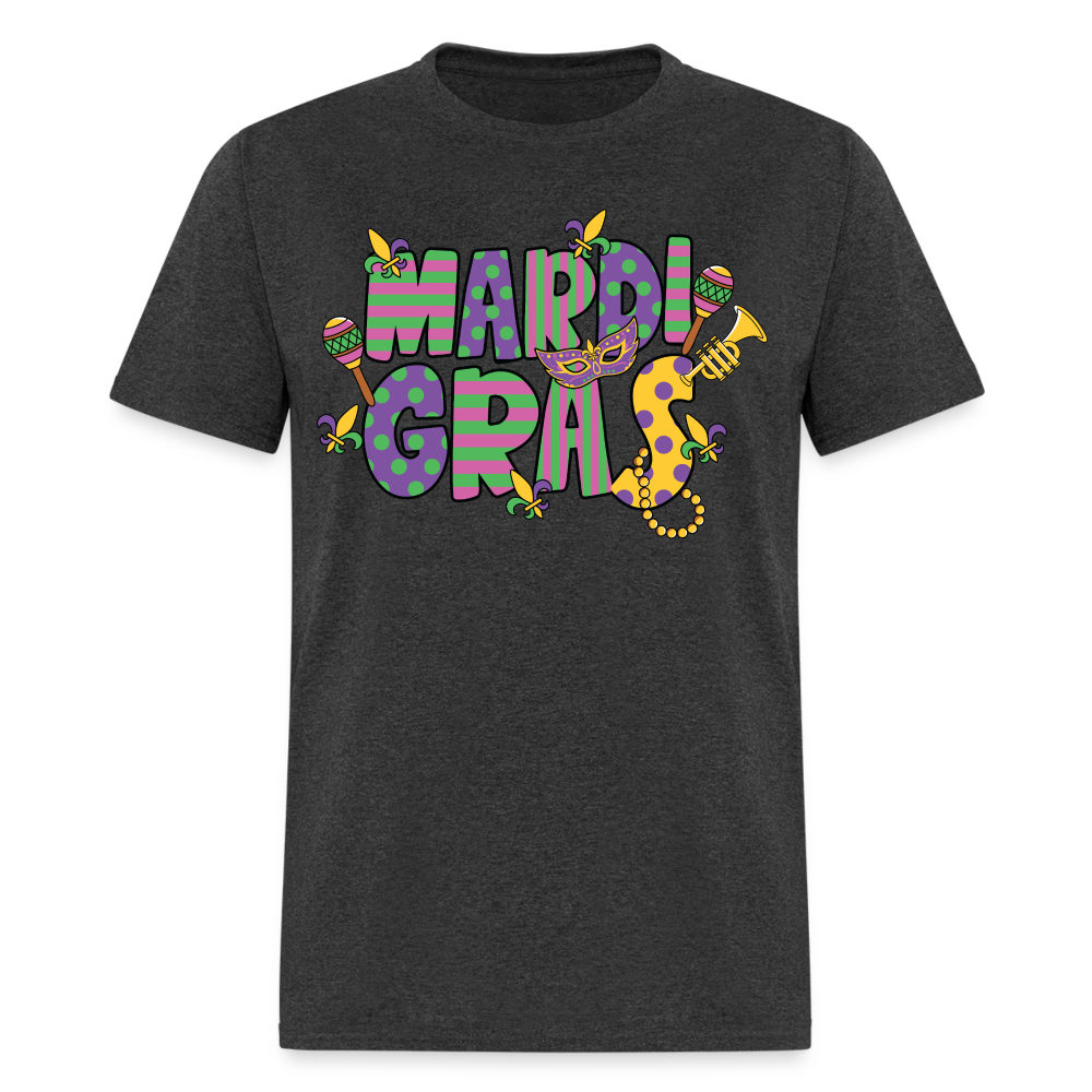 Retro-style Mardi Gras Carnival Tee New Orleans Mardi Gras Party T-shirt - heather black