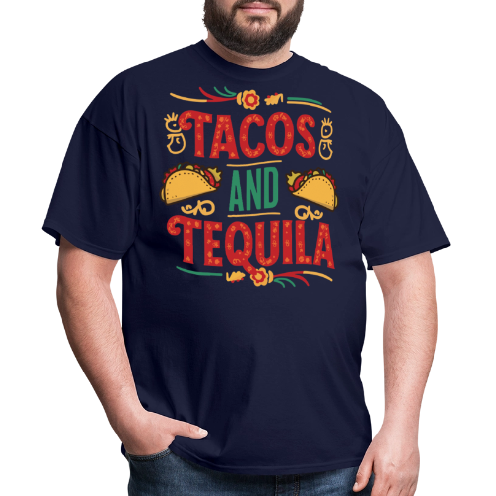 Mexican Food Lover Graphic Tee Tacos and Tequila Fiesta T-shirt - navy