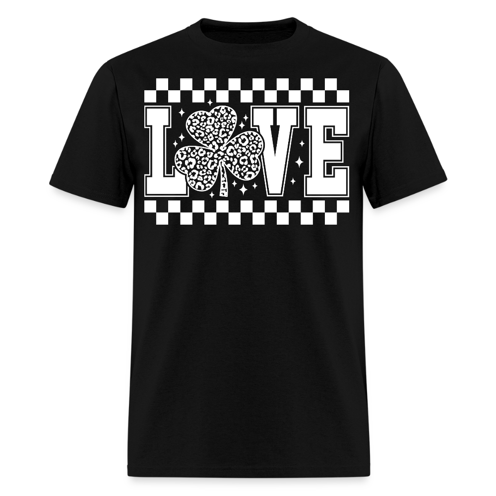Shamrock Checkered Love Tee St Patrick’s Day leopard Print T-shirt - black
