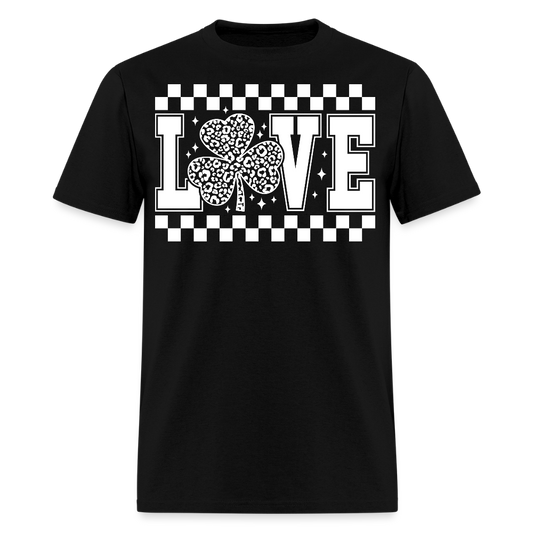 Shamrock Checkered Love Tee St Patrick’s Day leopard Print T-shirt - black