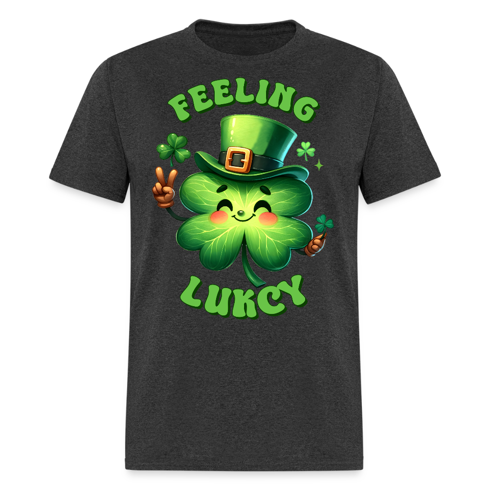 Funny Lucky Clover Graphic Tee Green Leprechaun Shamrock T-shirt - heather black