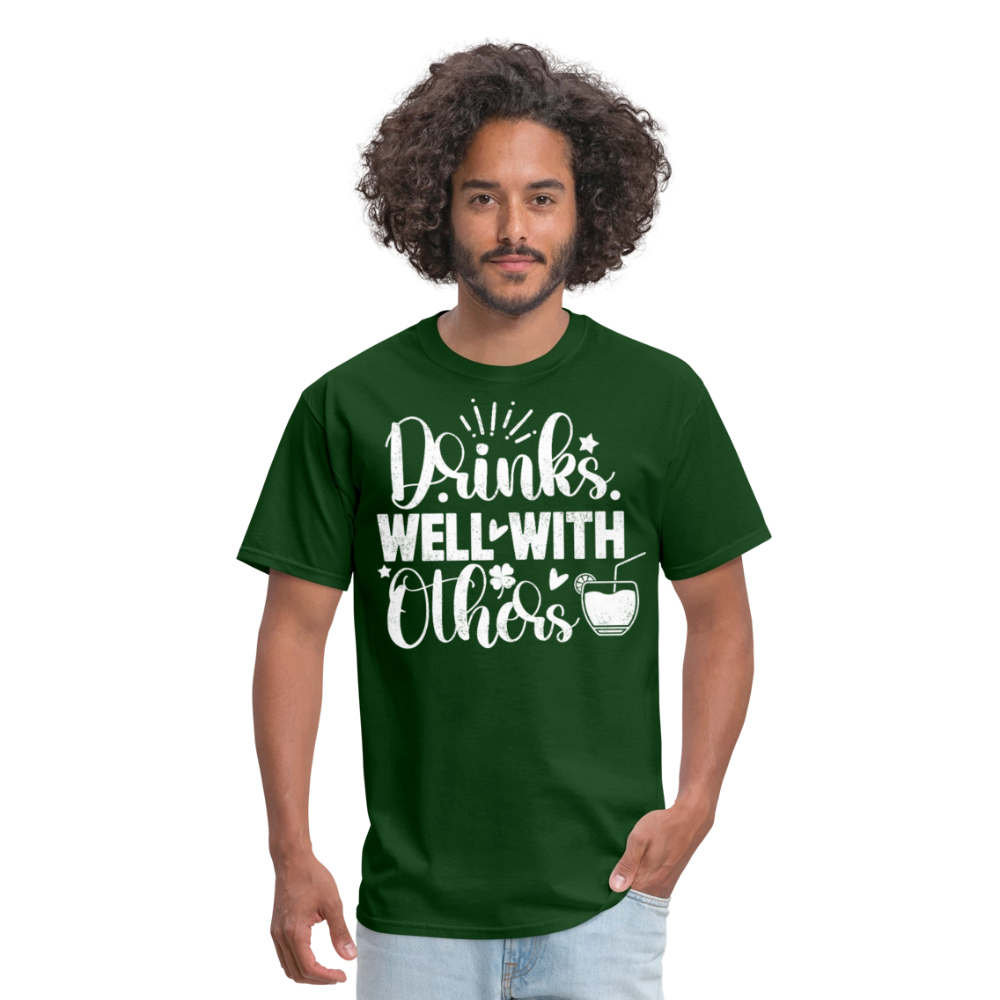 Drinks Well with Others Funny Beer T-Shirt for Party Lovers - forest green