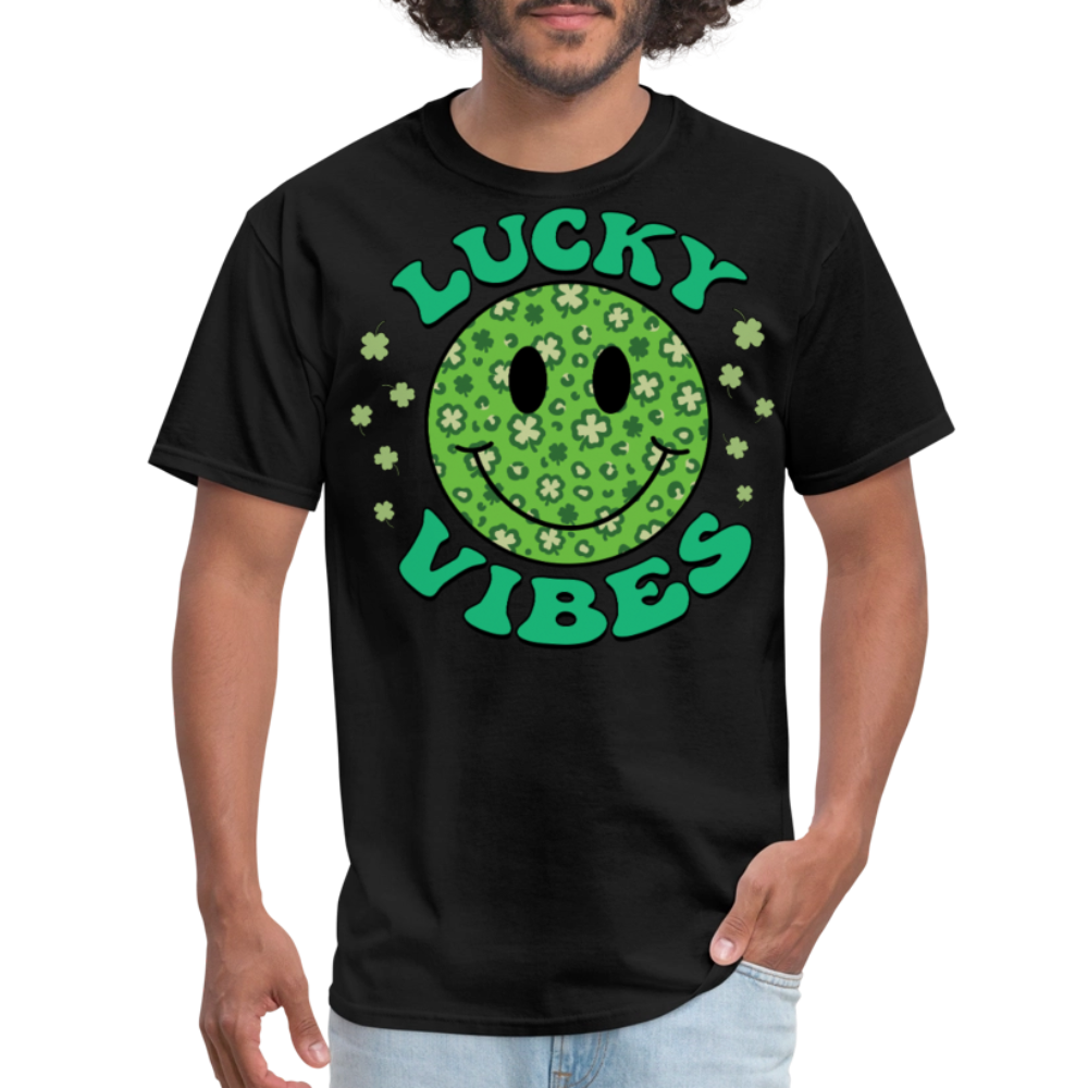 Smiley Face Shamrock Lucky Vibes St Patrick’s Day T-shirt - black