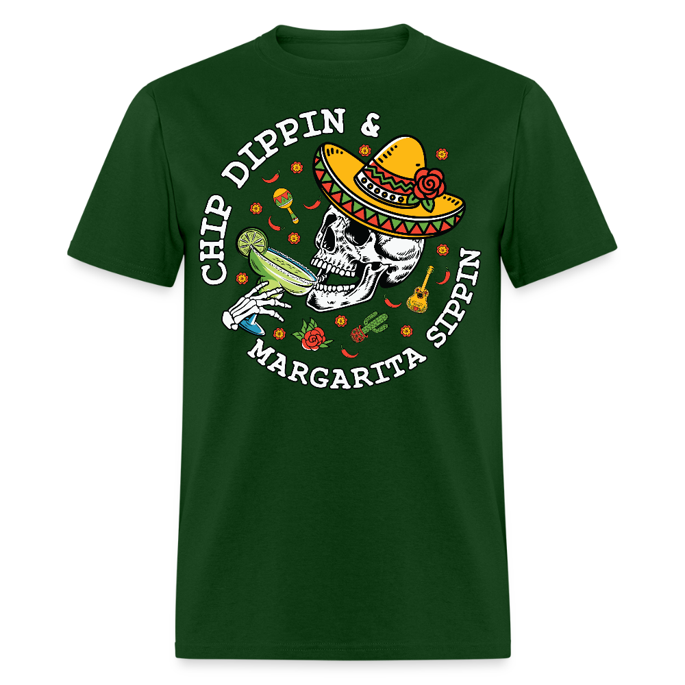 Cinco de Mayo Skull Drinking Tee Chip Dipping And Margarita Sipping T-shirt - forest green