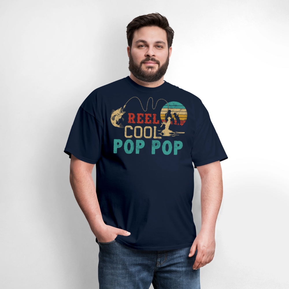 Reel Cool Pop Pop Father's Day Fishing T-shirt - navy