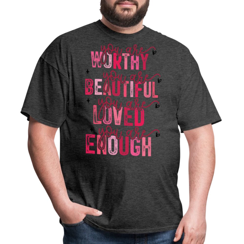 Self-Love Graphic Tee You Are Enough Motivational T-shirt - heather black