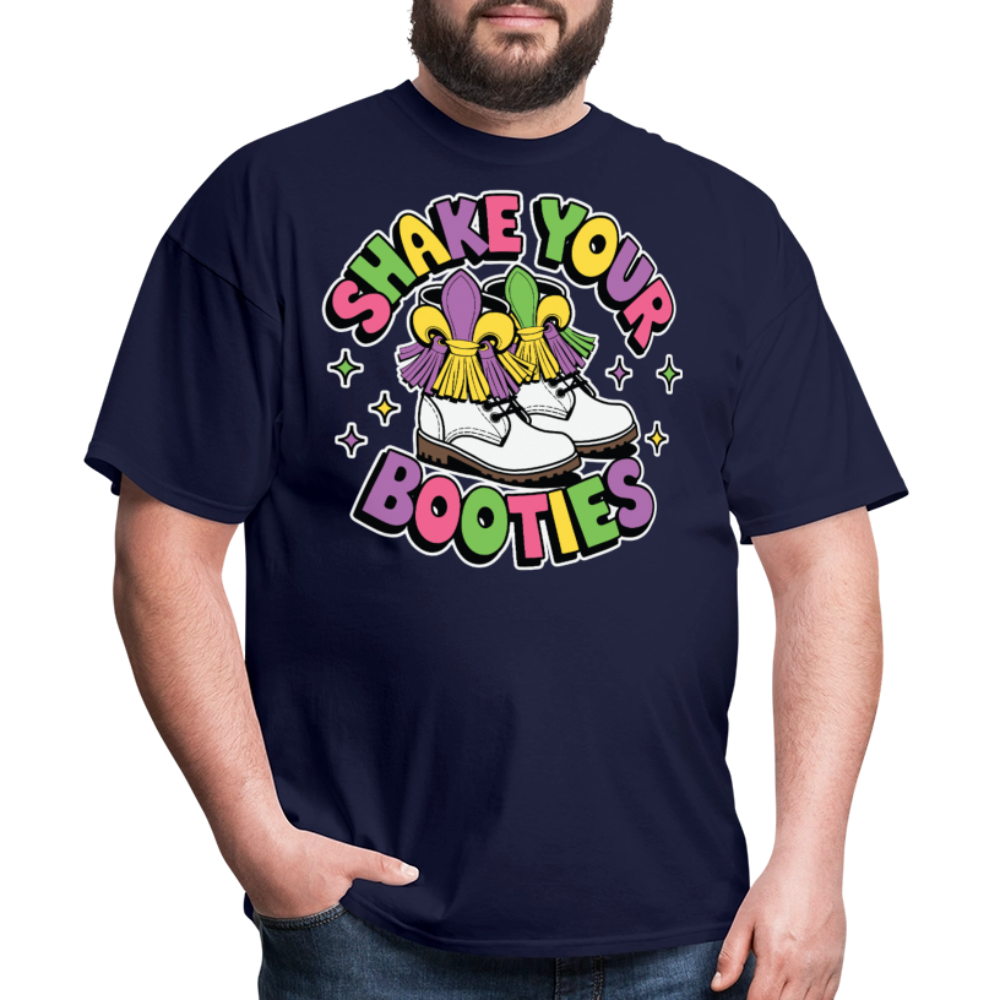 Mardi Gras Shirt With Boots And Tassels Funny Shake Your Booties T-shirt - navy