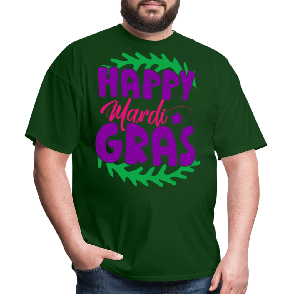 Happy Mardi Gras Graphic Tee New Orleans Carnival Festival T-shirt - forest green